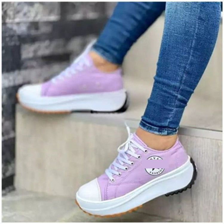 Leisure single shoe women's solid color thick sole lace up canvas shoes casual shoes