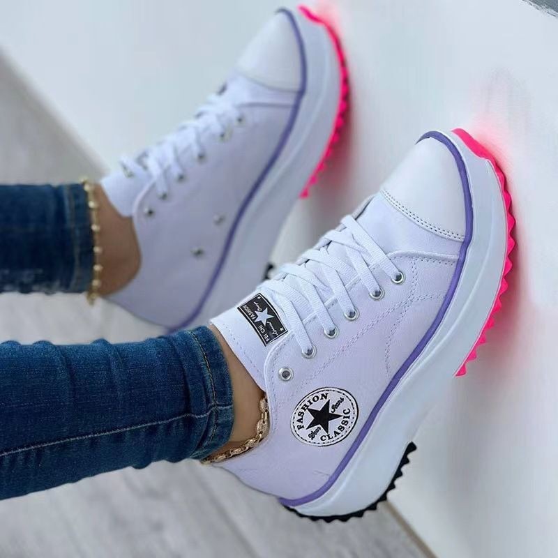 Leisure single shoe women's solid color thick sole lace up canvas shoes casual shoes