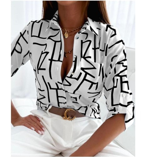 Spring and Autumn Top Long sleeved Shirt Printed Shirt Female