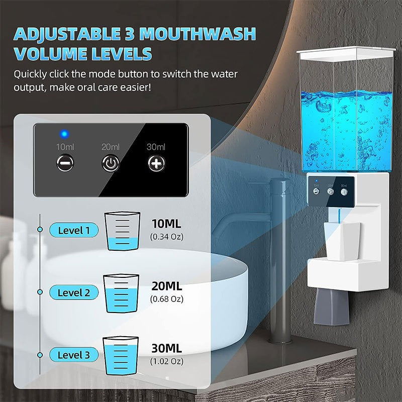 Automatic Mouthwash Dispenser With 2pcs Magnetic Cups For Household Oral Health Bathroom Wall Mounted 700ml