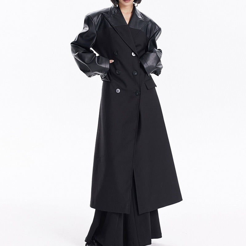 Temperament slimming splicing PU lapel coat jacket