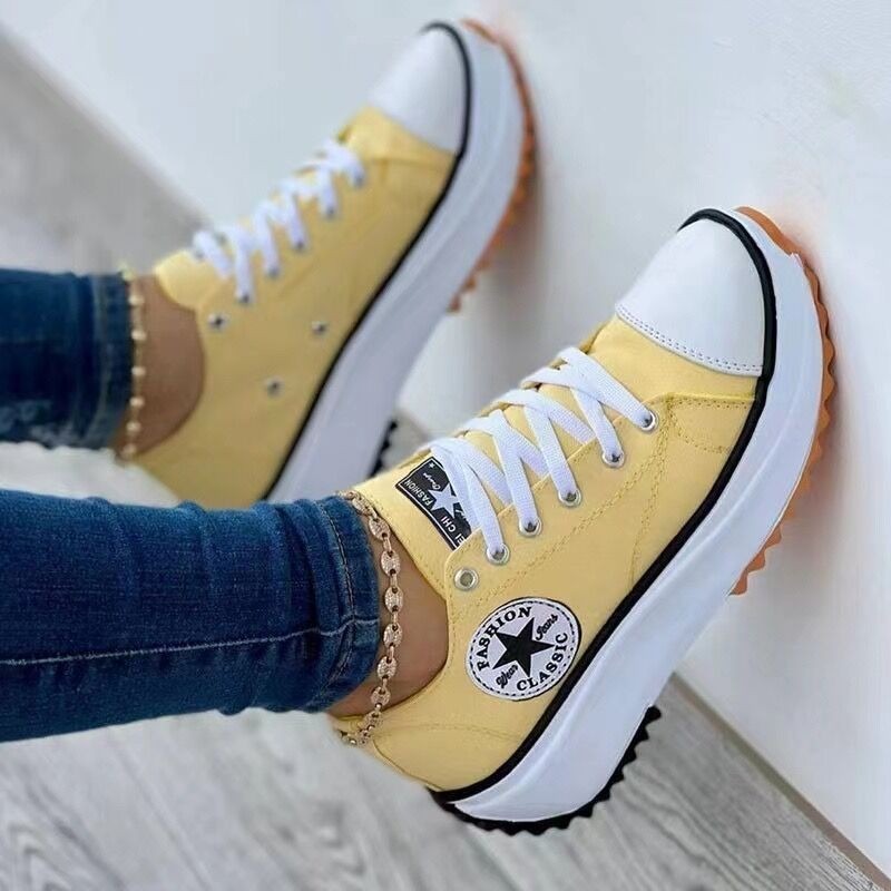 Leisure single shoe women's solid color thick sole lace up canvas shoes casual shoes