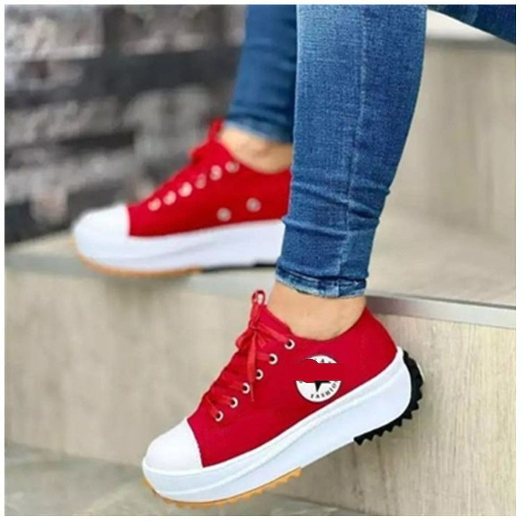 Leisure single shoe women's solid color thick sole lace up canvas shoes casual shoes