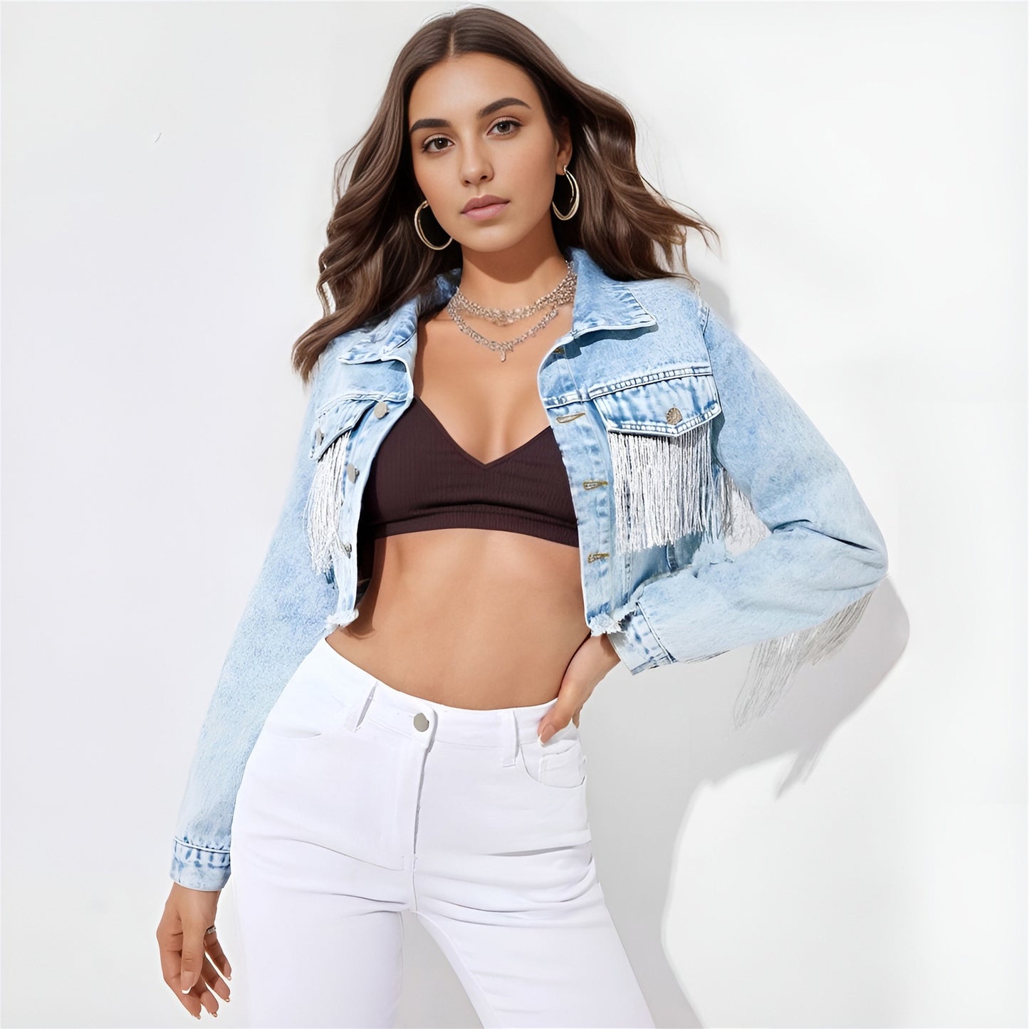 Tassel denim jacket, women's denim short jacket