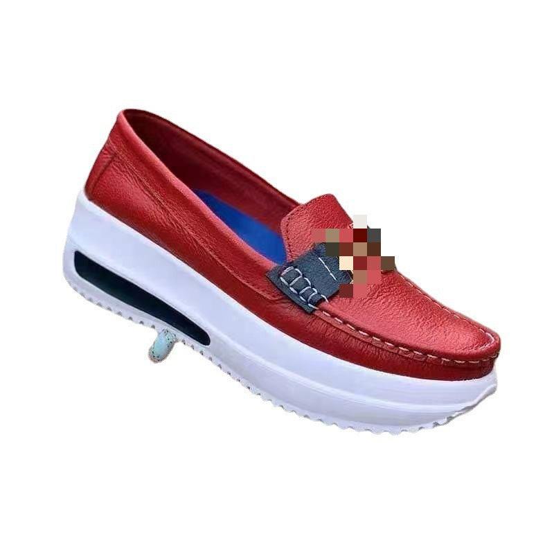 Thick soled round toe solid color women's PU shallow mouthed women's flat sole single shoes