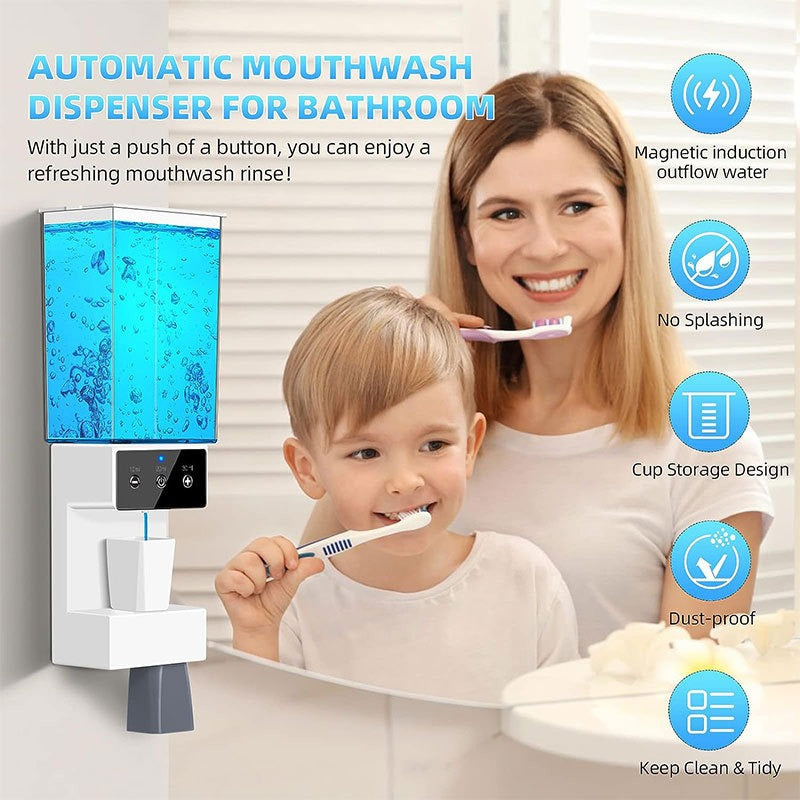 Automatic Mouthwash Dispenser With 2pcs Magnetic Cups For Household Oral Health Bathroom Wall Mounted 700ml