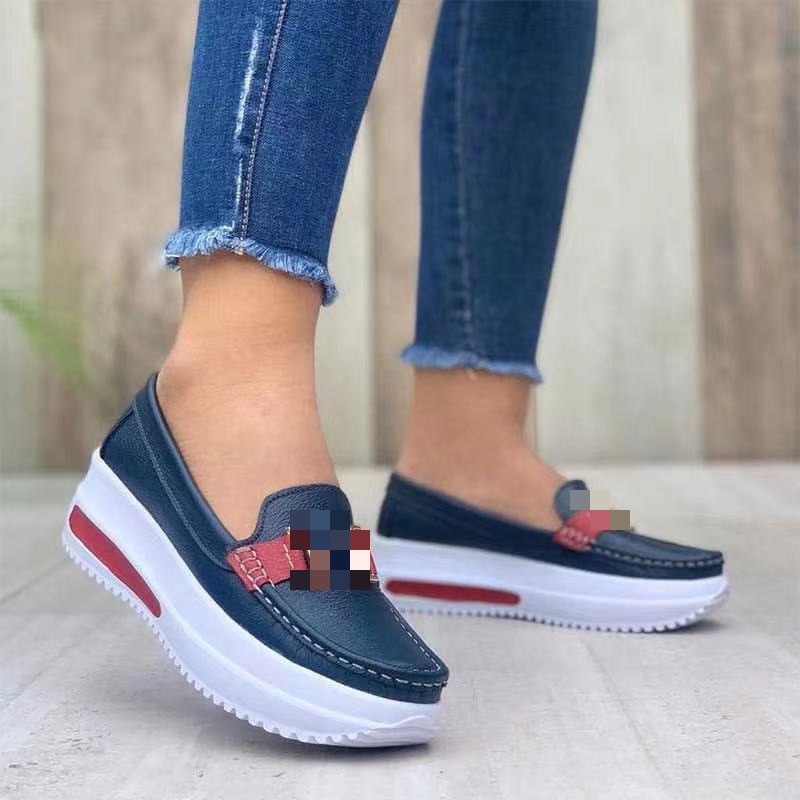 Thick soled round toe solid color women's PU shallow mouthed women's flat sole single shoes