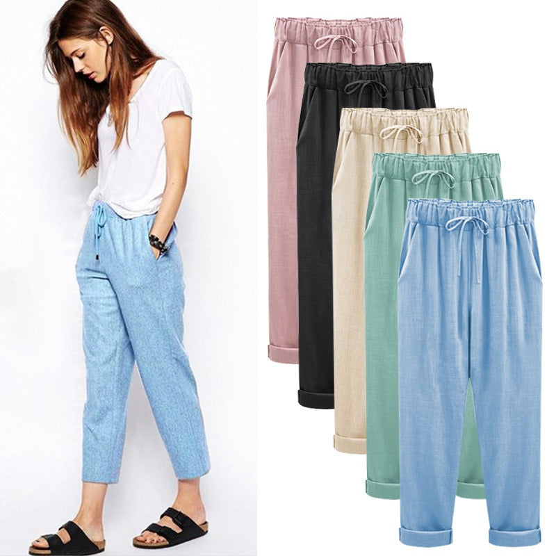 Women's cotton and linen cropped pants