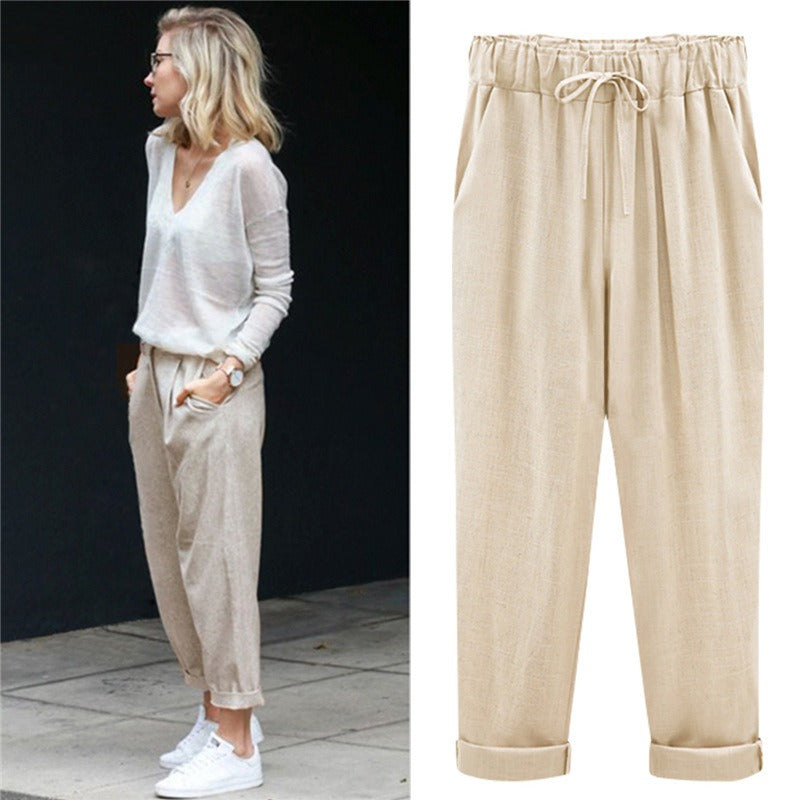 Women's cotton and linen cropped pants