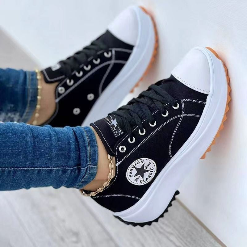 Leisure single shoe women's solid color thick sole lace up canvas shoes casual shoes