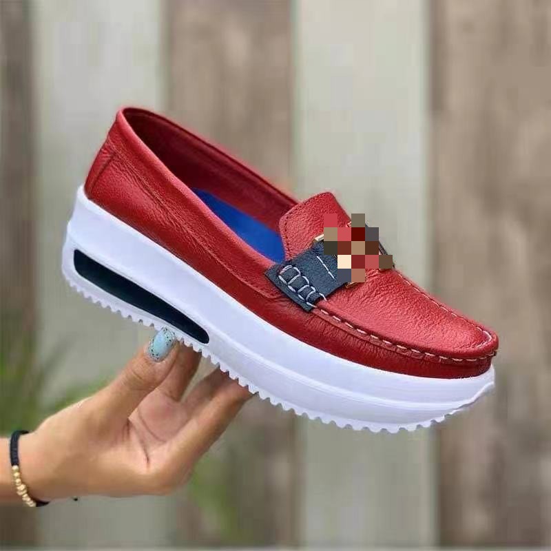 Thick soled round toe solid color women's PU shallow mouthed women's flat sole single shoes