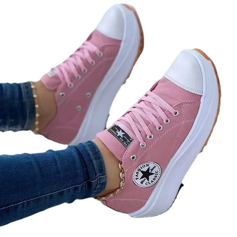 Leisure single shoe women's solid color thick sole lace up canvas shoes casual shoes